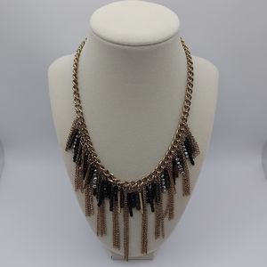 Beautiful Gold Tone Tassel Necklace with Gray silver and Black Beads